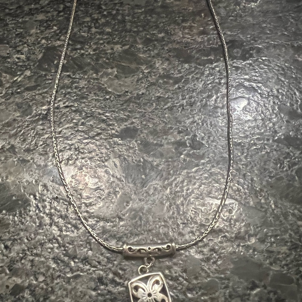 ✨Brighton✨Silver Square Pendant Flower Chain Necklace✨Pendant✨GREAT GIFT - Picture 7 of 13
